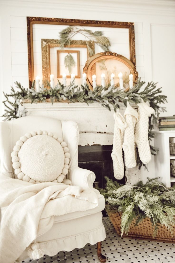 Los Angeles Acme Real Estate Interior Decor Design Blog  Christmas Mantle Inspo Chic Elegant White 